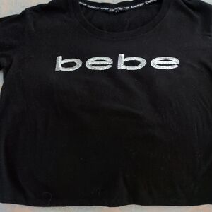 Bebe Women's Black Tee with Silver Logo